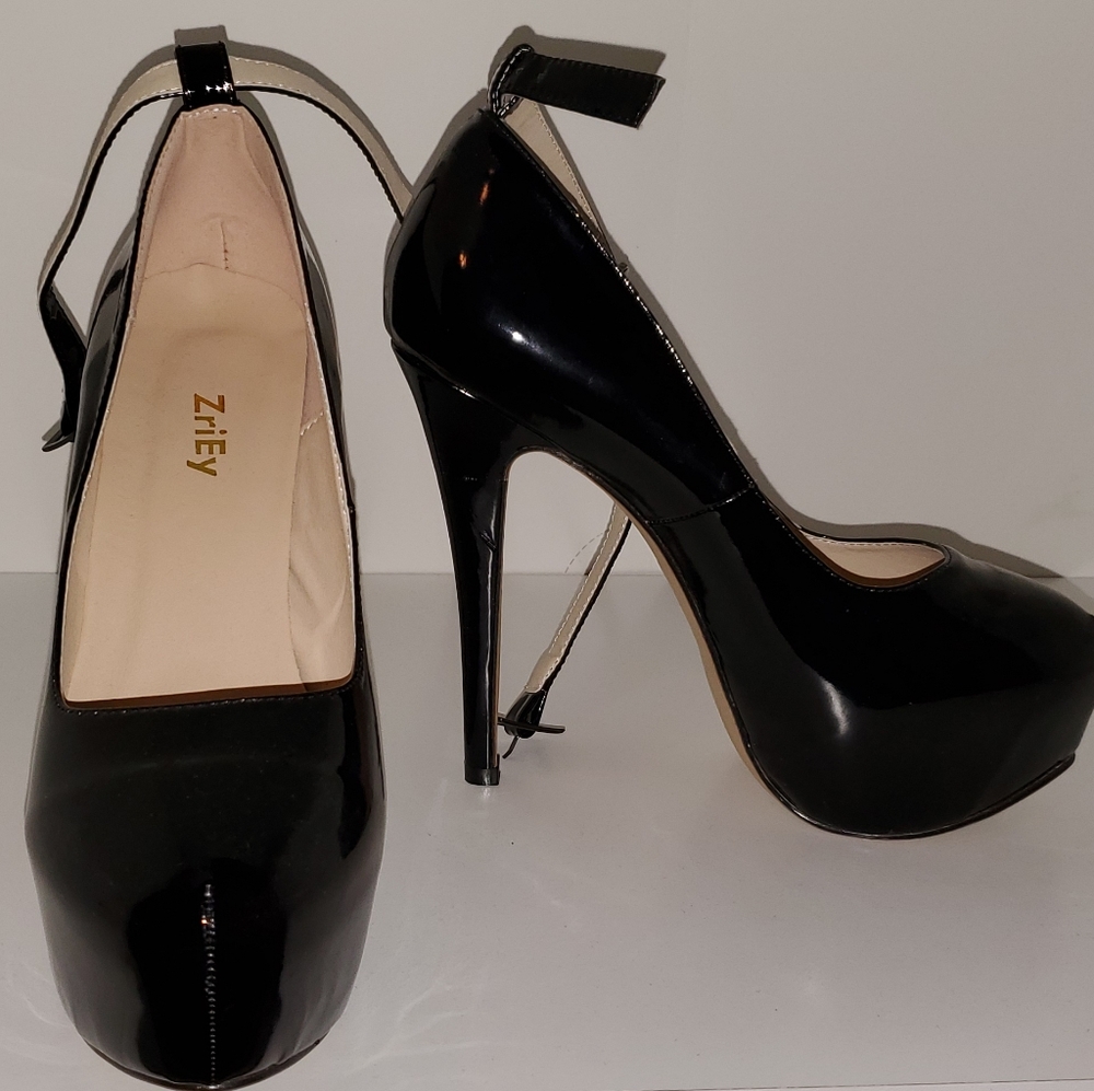 Stiletto patent heels with ankle strap
